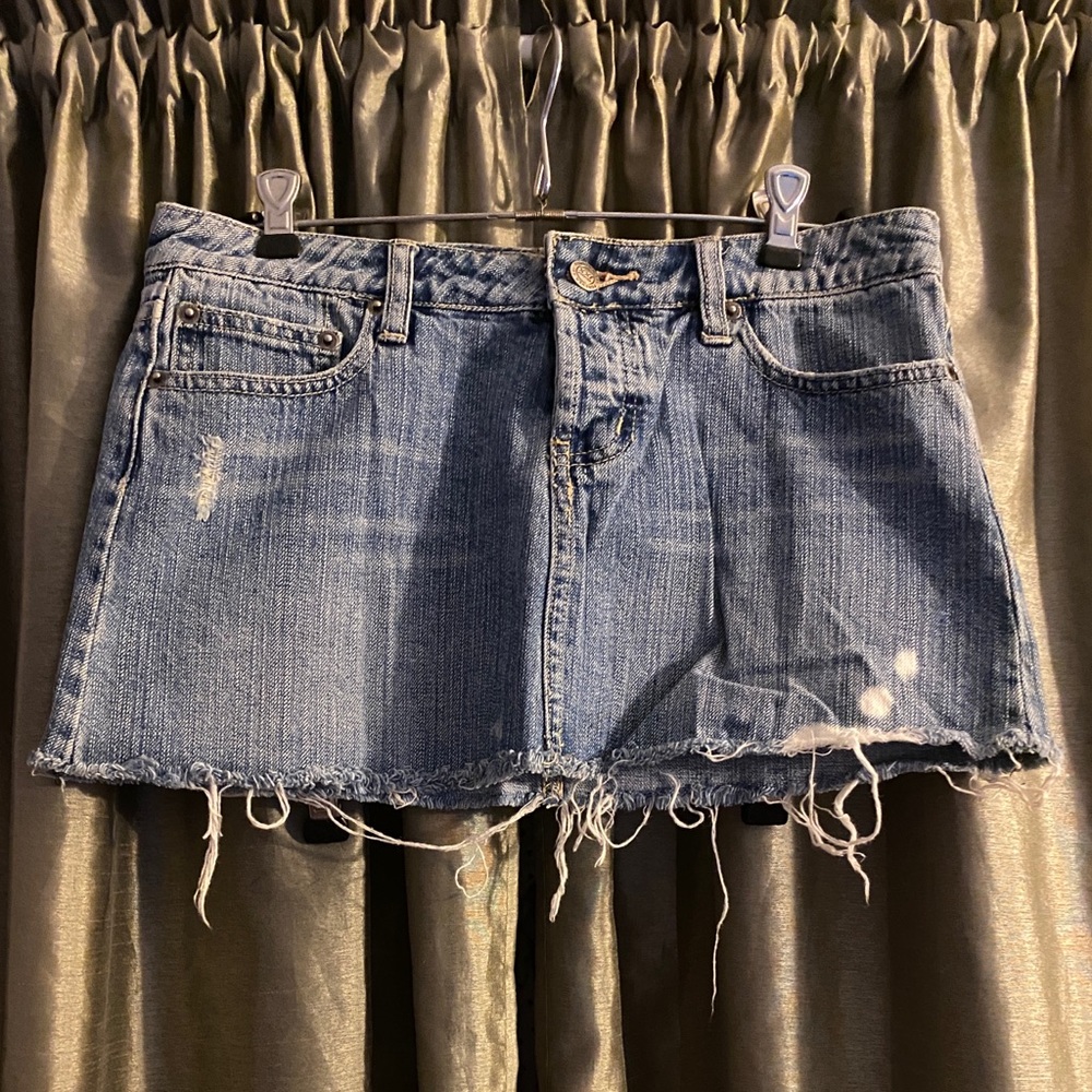 Blue denim mini skirt